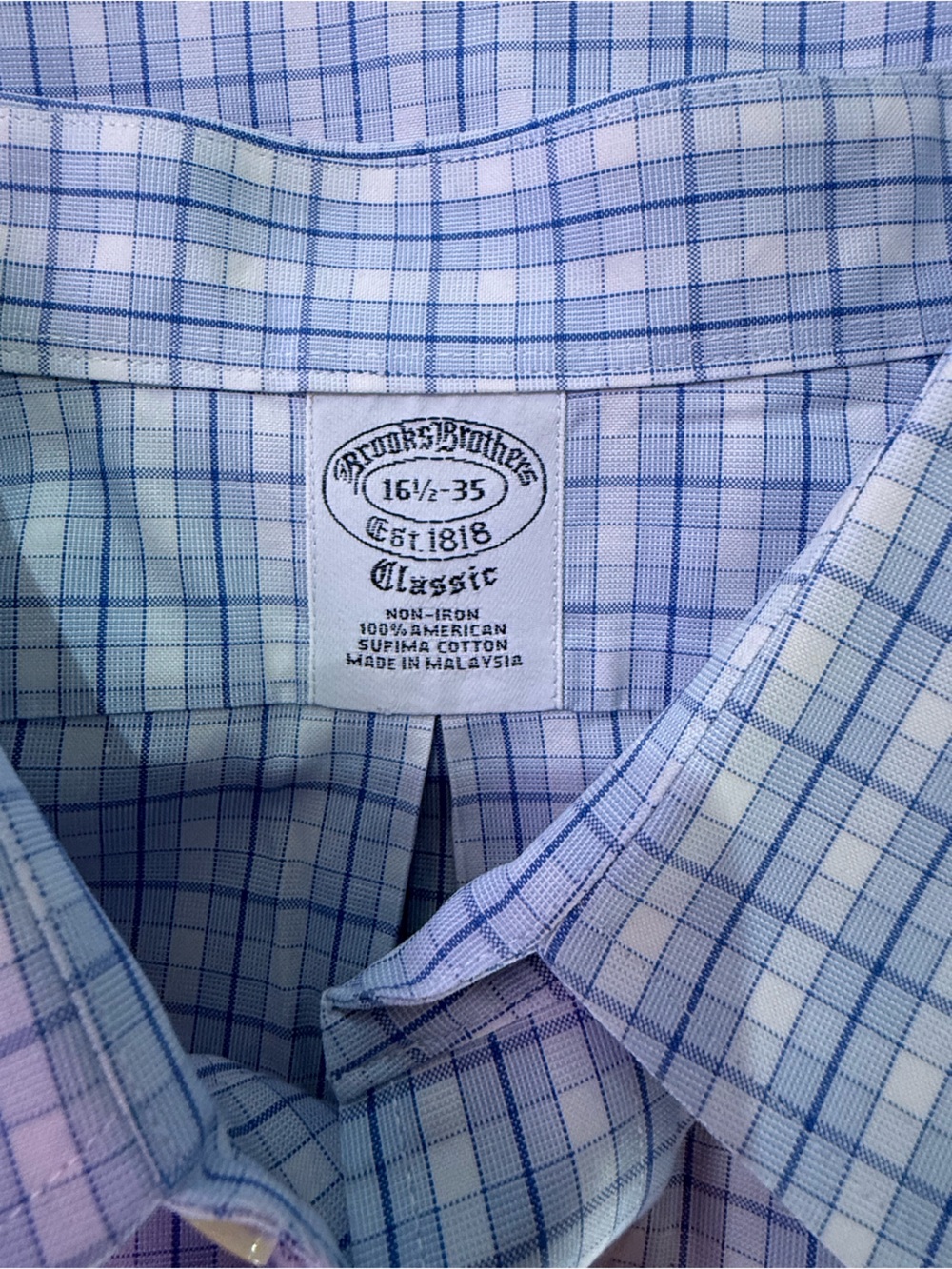 Brooks Brothers 16.5/35 Classic Supima Non-Iron Windowpane French Cuff Shirt - Picture 8 of 8